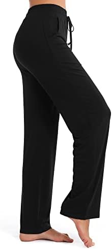 עירוני קוקו נשים של ישר רגל ארוך מכנסיים אלסטיות גבוהה מותן שרוך מזדמן מכנסיים עם כיסים