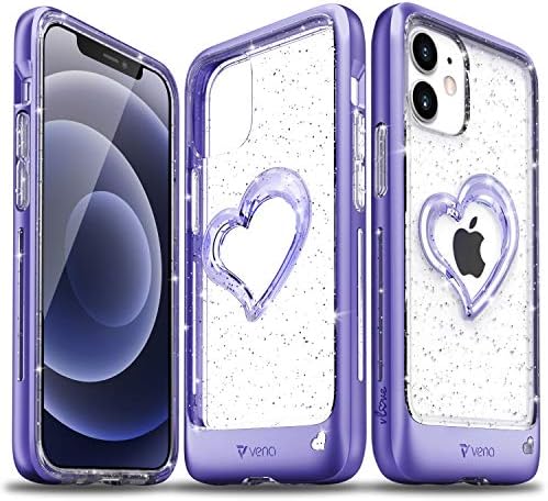 Vena iPhone 12 MINI Glitter Case, vlove שכבה כפולה רזה כיסוי פגוש ברור היברידי מעוצב עבור Apple iPhone 12 Mini - Purple