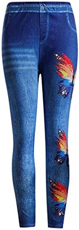 ג'ינס דפוסים דפוסים רכים לנשים ג'ינס מזויף במותניים גבוהות עם כיסים, מכנסי יוגה מותניים גבוהים