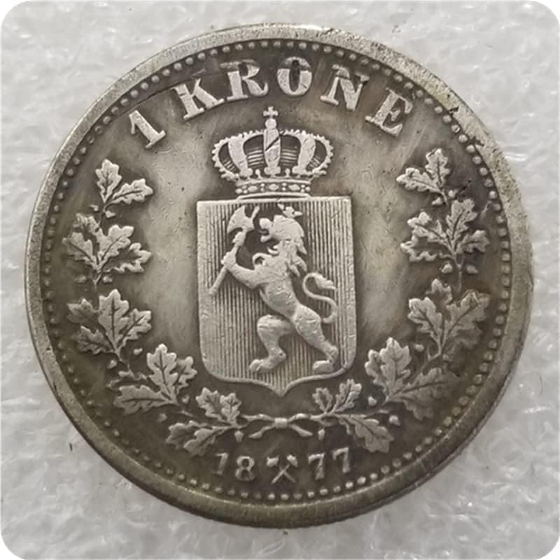 נורבגיה 1875,1877,1898,1900,1904 נורווגיה 1 מטבעות קרון דולר כסף דולר