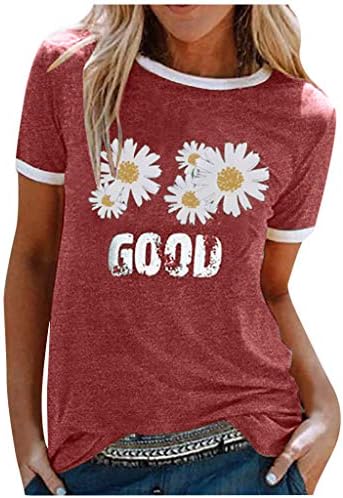 רפוי חולצות לנשים, דייזי פרח גרפי טיז קצר שרוול השראה חולצה קיץ מקרית חולצות
