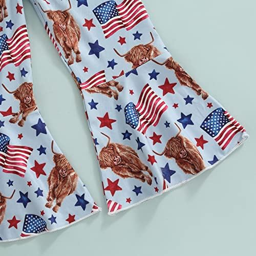 פעוטות פעוט תינוקת רביעית ביולי סרבל חתיכה אחת רצועת דגל אמריקאית רומפר פעמון תחתון התלקחות בגדי קיץ