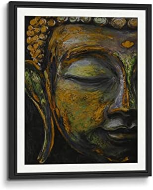 ציור שמן צבוע ביד קיר קיר אמנות בודהה צבעוני ירוק ברונזה חום פסל בעבודת יד ממוסגרת מרקם מברשת תלת מימד לתפאורה ביתית