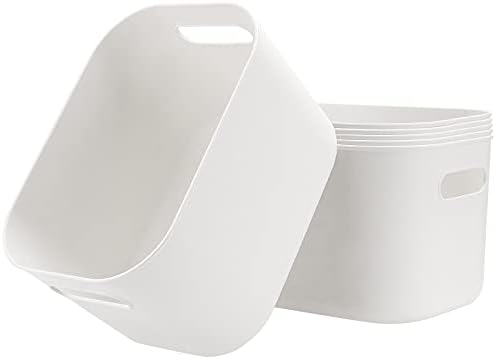ג'ויקיט 6 חבילה פחי אחסון לבנים עם ידיות, פח מארגן מטבח לבן אמבטיה, פחי אחסון יהירות פלסטיק לבנים לסבון ידיים, שטיפות גוף, מגבות, שמפו,