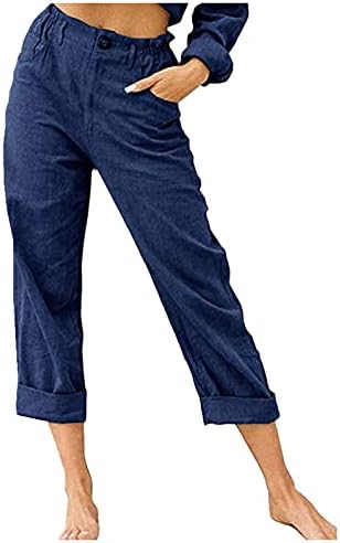 מכנסי פשתן כותנה של ZDFER מכנסי כותנה מכנסי מטען אלסטיים מזדמנים מכנסיים בצבע אחיד מכנסיים ישרים עם כיסים