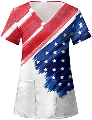 4 ביולי חולצות לנשים דגל ארה ב קיץ שרוול קצר חולצת טי עם 2 כיסים חולצות בגדי עבודה מזדמנים לחג