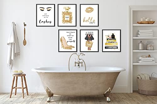 אופנה מדהימה קיר אמנות אופנה עיצוב קיר זהב עיצוב חדר שינה בנות עיצוב חדר אמבטיה קיר קיר קיר אמנות פוסטר בושם עקבים גבוהים פוסטר הדפסת