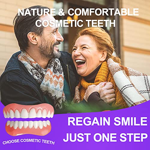 שיניים מזויפות צ ' נגזי, חזיתות תותבות קוסמטיות ללסת עליונה ותחתונה, פורניר מזויף בגוון טבעי לתיקון זמני חיוך בטוח-2 יחידות , לבן