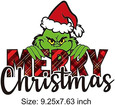 9 יח 'ברזל חג המולד על מדבקות העברה העברת חום העברת עיצוב מדבקת מדבקת ברזל על טלאי ויניל, קריקטורה חג המולד Grinch HTV ברזל על העברה נייר