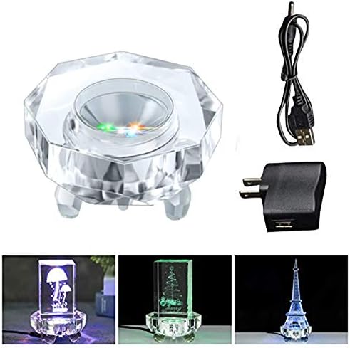סיוואן 3 בסיס אור גביש, 4 צבעים 7 צלחת תצוגה LED עם מתאם AC לאמנות זכוכית תלת מימדית
