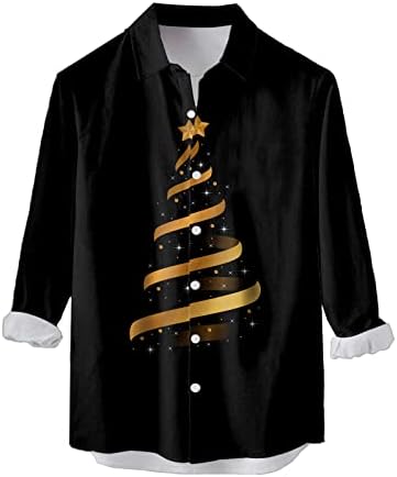 חולצות כפתור לחג המולד של ZDDO לגברים, שרוול ארוך 3D חג המולד עץ שלג הדפס עץ הדפסת חולצות הוואי מסיבת חולצות מזדמנים