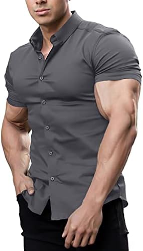 חולצות שמלות שמלות שרירים מזדמנים של גברים שרוול קצר כפתור כפתור כפתור למטה חולצות