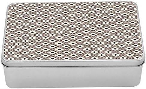 קופסת פח פס בוהמית של אמבסון, צורת רצועות ורצועות מוטיב נוי של איקאט בסגנון יליד, קופסת אחסון מארגן מתכת נייד עם מכסה, 7.2 x 4.7 x 2.2