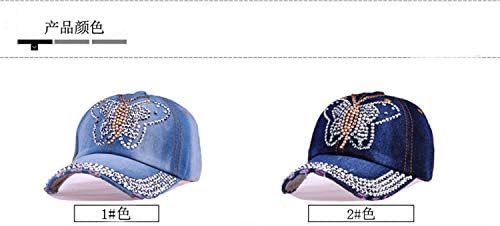 Andongnywell פרפר ג'ינס כובע בייסבול נשים קריסטל ריינסטון סנאפבק כובעים בלינג מכנסי ג'ינס במצוקה