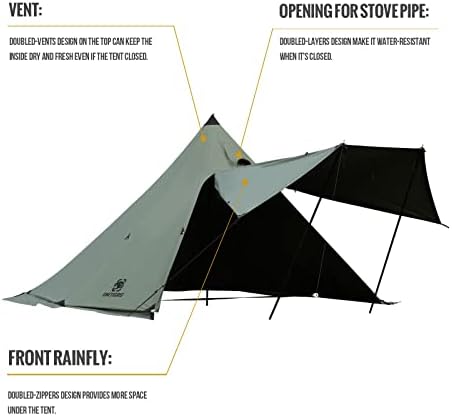 אונטיגריס נורת'גז באל אוהל חם עם ג'ק תנור, מעכב אש עמיד לרוח, עמיד 4 עונות קמפינג פירמידה אוהל טיפי עבור 2 ~ 4 איש
