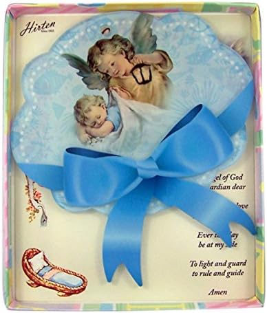 מלאך שומר עם פנס כחול אקריליק עריסה מדליית תינוק מתנת סט, 5 אינץ