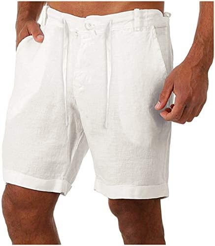 מכנסיים קצרים אתלטים גברים כותנה פשתן מכנסיים מזדמנים כפתורי שרוך כיסי המותניים מכנסיים קצרים מכנסיים אימון לגברים