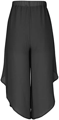 מכנסי שיפון קפרי זורמים של נשים שכבות כפולות מפוצלות מכנסיים רופפים רגל רחבה