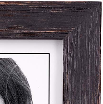 Malden International מעצבת מסגרת תמונה של עץ עץ רחב זכוכית אמיתית, 4x6, שחור מחוספס