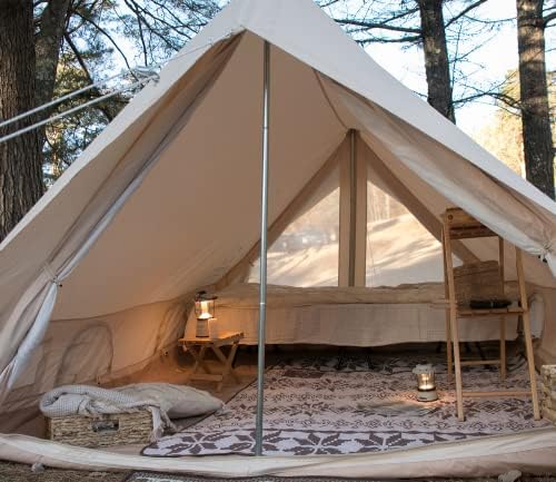 אוהל קמפינג של ס ' מור, אוהל גלמפינג מבד כותנה עד 4 אנשים, אוהל 4 עונות גדול ומרווח לטיולים תרמילאים, אידיאלי למשפחות או לקבוצות חברים