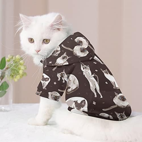 מצחיק Siamese Cat כלב קפוצ'ון בד חתול סוודר גוש עם כובע סוודר מעיל חיית מחמד רך
