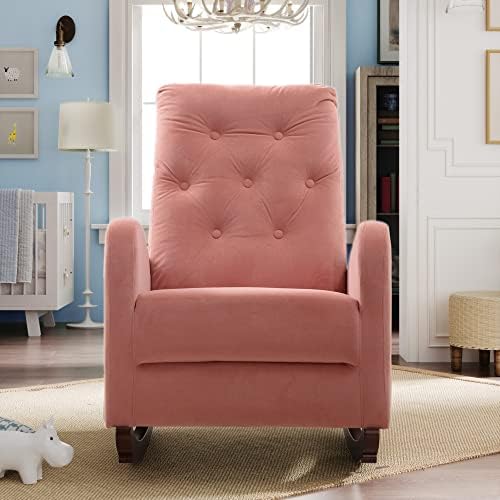 מרקס ורוד מודרני אמצע המאה מצויץ כיסא קומפי בד משתלת נדנדה כורסא עם צד כיס לסלון חדר שינה, סט של 1
