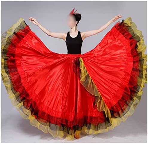 N/A חצאית ריקוד בטן לנשים, תלבושת ריקוד בטן בסגנון קרב שוור, עם פתיחה, חצאית אדומה ונדנדה גדולה