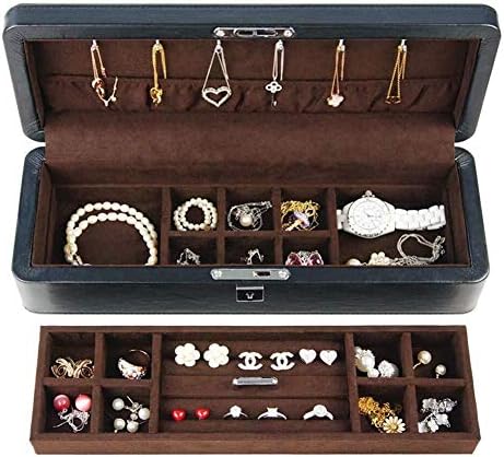 קופסאות תכשיטים QTT עם מנעול בטיחות ומארגן תכשיטים קטיפה חזה תכשיטי עור לעגילי עגילי צמידי תכשיטים לנשים
