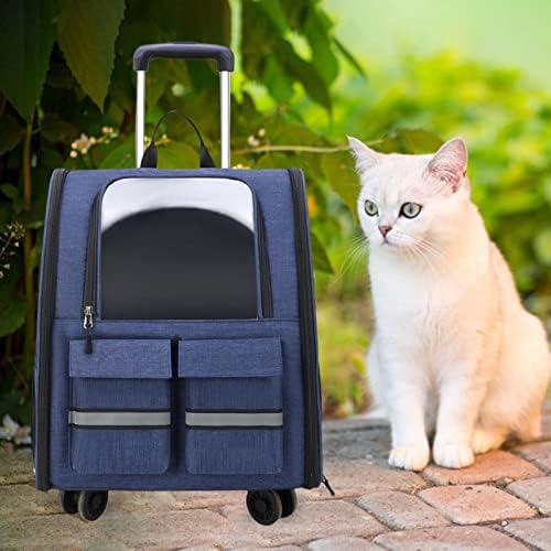 * נייד חתול עגלת מקרה תרמיל לנשימה מלונה כלוב עם ידית נשיאת תיק לבעלי חיים קטנים חתלתול קיטי נסיעות שקוף חיצוני, כחול