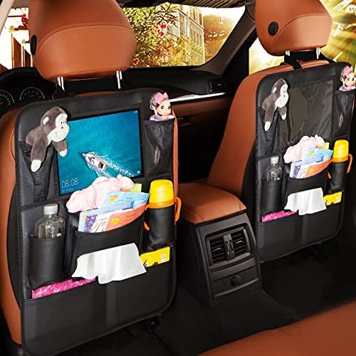 מארגן אחסון לרכב של Sanmitti, מחצלות בעיטת עור PU 2 PUS מגן מושב אחורי עם מחזיק טבליות מסך מגע, מארגן מושב אחורי לרכב לילדים, אביזרי נסיעות