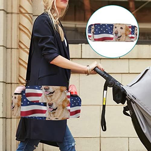 מארגן טיולון כלבי דגל אמריקאי של סינסטור עם מחזיק כוסות עגלת אוניברסלית מארגן שקית רצועת כתפיים ניתנת להנתק אביזרי טיולון לחיתולים למפתחות
