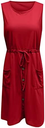 שמלות קיץ של Kulywon נשים 2023 שרוך אלסטיות מותניים גבוהות שמלת טנק ללא שרוולים כפתורים דקיקים שמלת MIDI שמלה