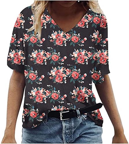 צמרות קיץ נשים 2023 שרוול קצר לבוש מזדמן V צוואר חולצות טורטרים פלוס חולצה פרחונית בגודל חמוד טיז חולצות טרנדיות חולצה