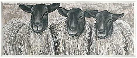 תעשיות סטופל שלוש שלישיית כבשים חווה כפרית דיוקן בעלי חיים דיוקן קיר עץ, עיצוב מאת Hollihocks Art