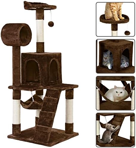 TRFMY 51in מגדל עץ החתול, עצי חתול רב -שכבתיים לחתול מקורה עם עמדות שריטות, טיפוס חתולים עומד כדורים משתלשלים כ- Play House