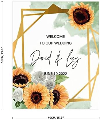 חתונת עץ חתונה שלט חמניות פרחי חמניות MR & MRS BEACH טקס חתונה שלט כלה מותאמת אישית ושמות חתן תאריך חתונה לבן 20x16in