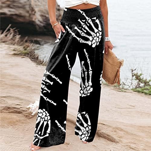 מכנסי פשתן מותניים גבוהים של Uofoco לנשים מודפסות נושמות נושמות ונושמות רכות ונוחות מכנסי חוף פלאצו פלאצו