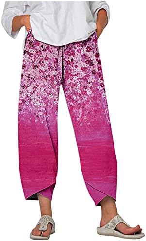 מכנסי קפרי ZDFER לנשים טרקלין פלאצו רגל רחבה הדפסת תחתונים קצוצים מכנסיים מכנסיים מכנסיים עם כיסים