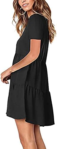 שמלות קיץ של Lcziwo לנשים 2023 מוצק טרנדי V שרוול קצר שרוול קו מיני שמלות חולצות בסיסיות בסיסיות