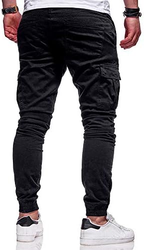מכנסי אימון דקיקים של גברים רזים מכנסי תחבושת צבע אחיד למכנסיים פיתוח גוף עם מכנסיים עם ריבוי כיס