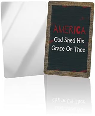 כוכבים ופסים לנצח אמריקאי דגל קומפקטי מראה בתפזורת 4 חבילה כרטיס מראה, יוטה פשתן אדום פסים קטן קומפקטי מראה עבור ארנק, מלבני כף יד כיס