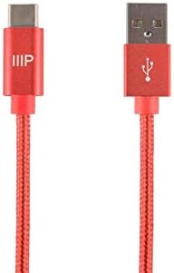 Monoprice USB 2.0 Type -C לסוג A מטען וסנכרן כבל ניילון -מצבין - 3 רגל - אדום, טעינה מהירה, מחברי אלומיניום, הישאר מסונכרן - סדרת פלטה