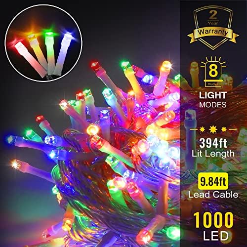 אורות חג מולד חיצוניים של Heceltt סט של אורות מחרוזת 394ft פלוס אורות שינוי צבע 394ft לעץ, מדשאה, קישוטים לחג המולד