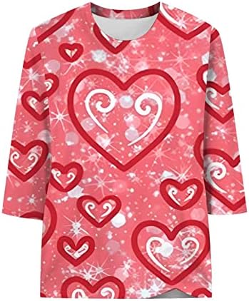 חולצות ליום האהבה לנשים מזדמנים אהבה חמודה לב גרפי גרפי טרנדי 3/4 צמרות שרוול חולצה קלה משקל קלה