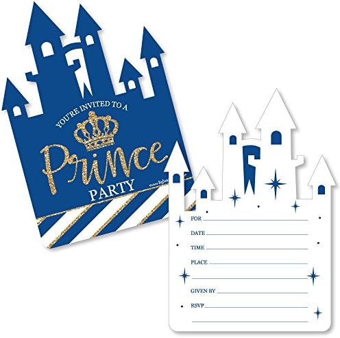 Royal Prince Charming - הזמנות מילוי מעוצבות - מקלחת לתינוק או כרטיסי הזמנה למסיבת יום הולדת עם מעטפות - סט של 12
