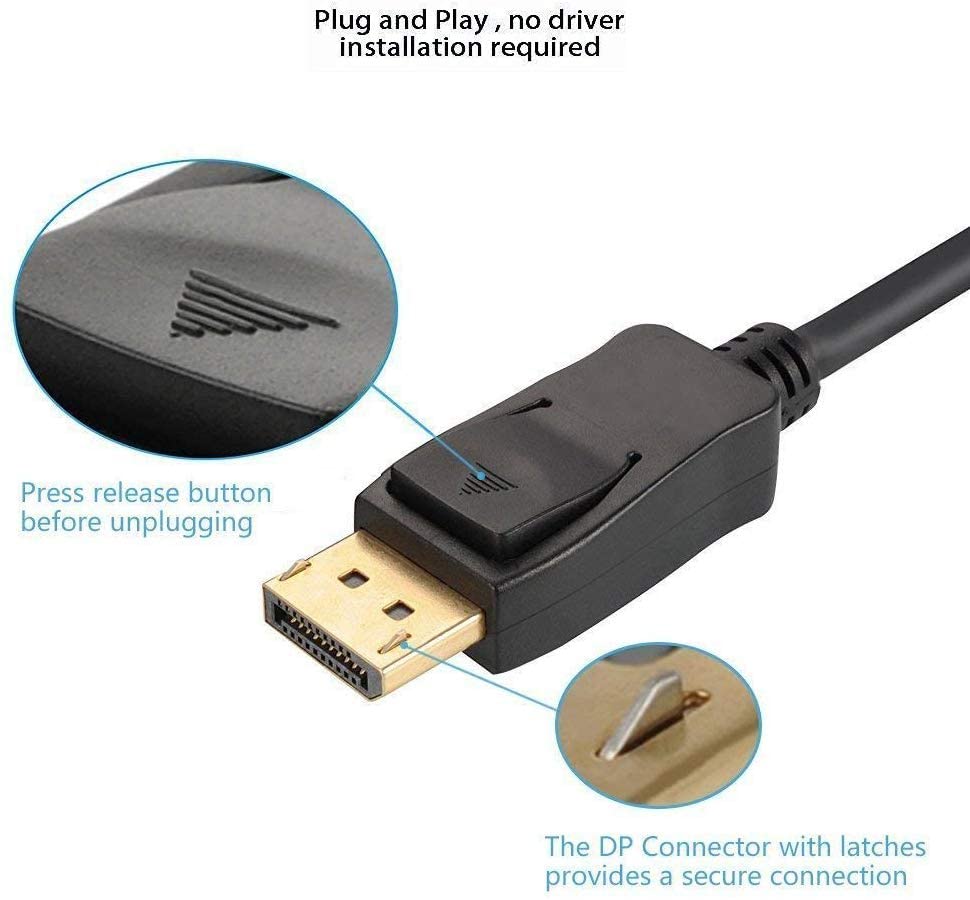 Ukyee DisplayPort כבל 6ft 2-חבילה, צג כבל DP לתצוגה DisplayPort 1.2 כבל 6 רגל תואם ל- DP 1.1/1.2 תומך 1440p@144Hz, 2K@144Hz, 4K@60Hz-Black,