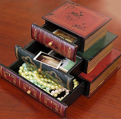 ארט קיר רטרו רטרו קופסת תכשיטים עץ יצירתי 3 מגירות צורת ספר אחסון עץ קופסאות תכשיטים איפור קוסמטיקה מארגן מתלה אחסון