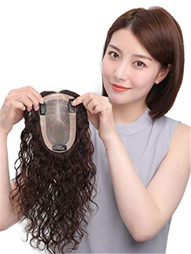 שיער טבעי אמיתי יד קשורה מצח טופרים לנשים עם נשירת שיער, 9 ס מ על 14 ס מ מונו מתולתל פאה נוכריות, 16 כבוי שחור