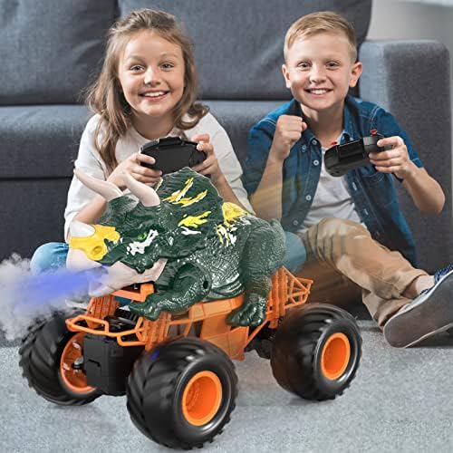 Bennol שלט רחוק צעצועי רכב דינוזאור לילדים בנים 3-5 4-7, 2.4 ג'יגה הרץ RC צעצועים לרכב דינו עם אור, צליל וריסוס, מקורה כל שטח שטח חשמלי