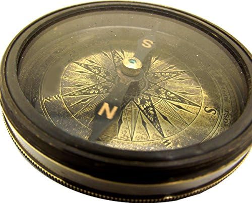 CommentzWorld Compass מצפן בפליז עתיק עם חיוג פליז חרוט. דרך רוברט פרוסט סמלית פחות נסעה